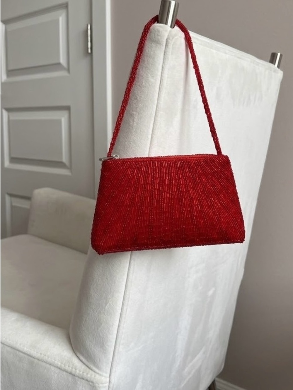 Bijoux Terner Red Beaded Wristlet Clutch